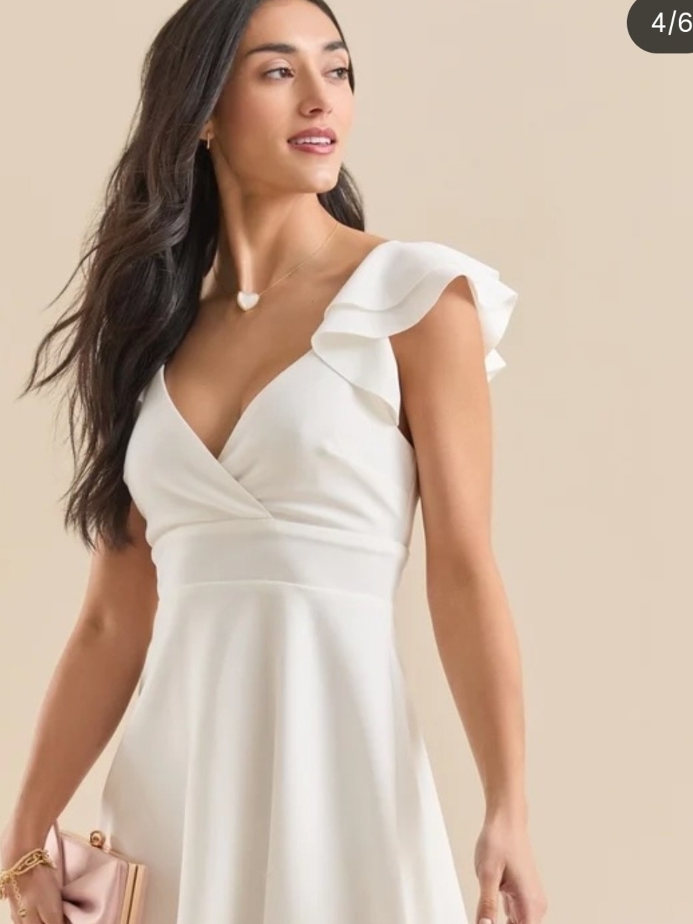 Large Altar'd State White Ruffle Sleeve V-Neck Mini Dress